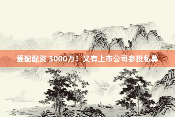 爱配配资 3000万！又有上市公司参投私募