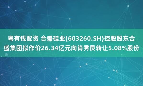 粤有钱配资 合盛硅业(603260.SH)控股股东合盛集团拟作价26.34亿元向肖秀艮转让5.08%股份
