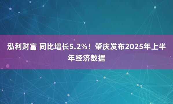泓利财富 同比增长5.2%！肇庆发布2025年上半年经济数据
